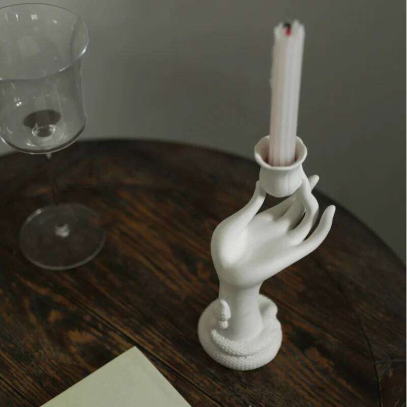 Nordic Muse White Flower Ceramic Candlestick Holder, Beauty Finger Candlestick, Desktop Decoration, Sculpture, Modern Decoration Y260131