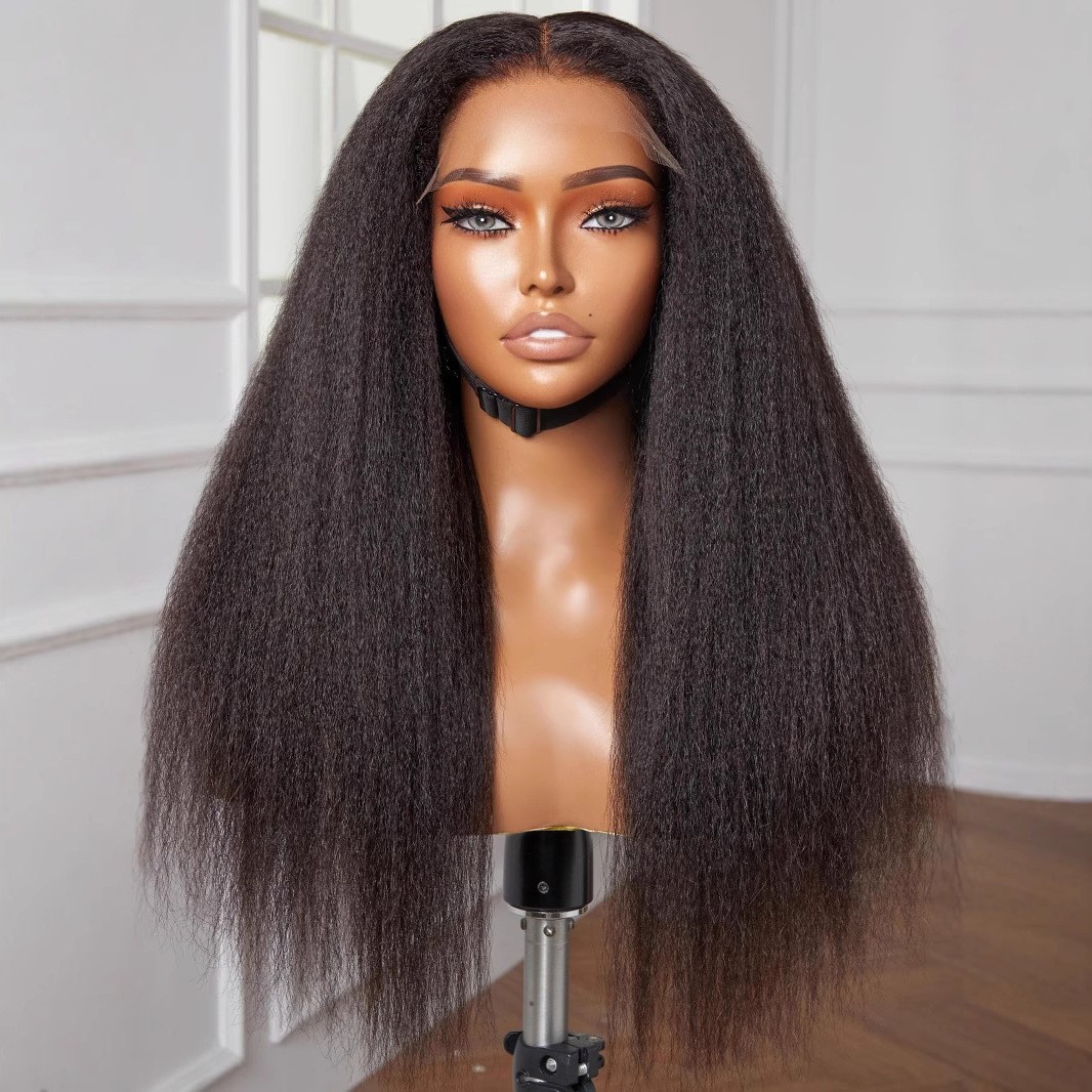 Corn whisker wig, European and American women's forehead lace Yaki wig, mid length straight hair wigs wig, full head cover