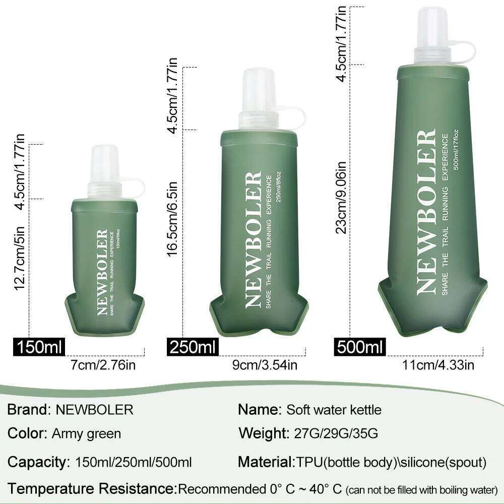 NEWBOLER 150/250/300/500ml TPU Folding Soft Flask Outdoor Sport Running Camping Hiking Travel Portable Water Bottle Z260202