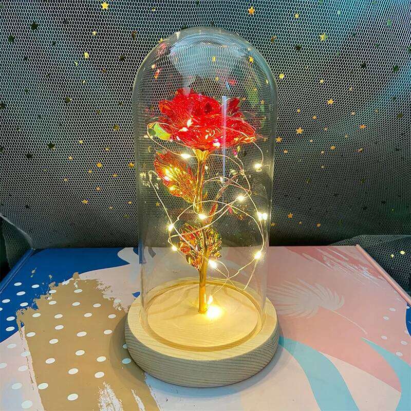 LED Valentine For Girlfriend Eternal Rose Light 24K Gold Foil Flower In Glass Cover Mothers Day Wedding Bridesmaid Gift Y260202