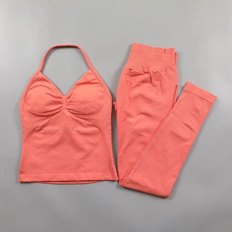 Dfynes Gym Set Women 2 Piece Strappy Yoga Bra High Waist Workout Scrunch Shorts Sports Suit Fitness Clothes Seamless Yoga Set Backless Tops Outft