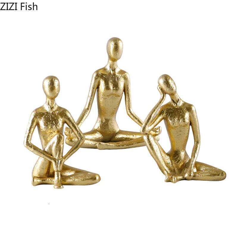 Silver Abstract Figures Statue Thinker Ornaments Desk Decoration Yoga Character Resin Sculpture Crafts Room Aesthetic Decor Y260202