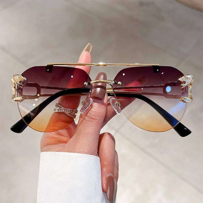 KAMMPT Vintage Rimless Sunglasses Men Women Trendy Pilot Gradient Shades Sun Glasses Fashion New Double Bridge UV400 Eyewear H260202
