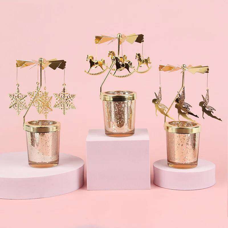 Rotating Stick Holder Gold Candlestick Home Decoration Romantic Valentine's Gift Party Room Decor Carousel Candle Stand Y260131