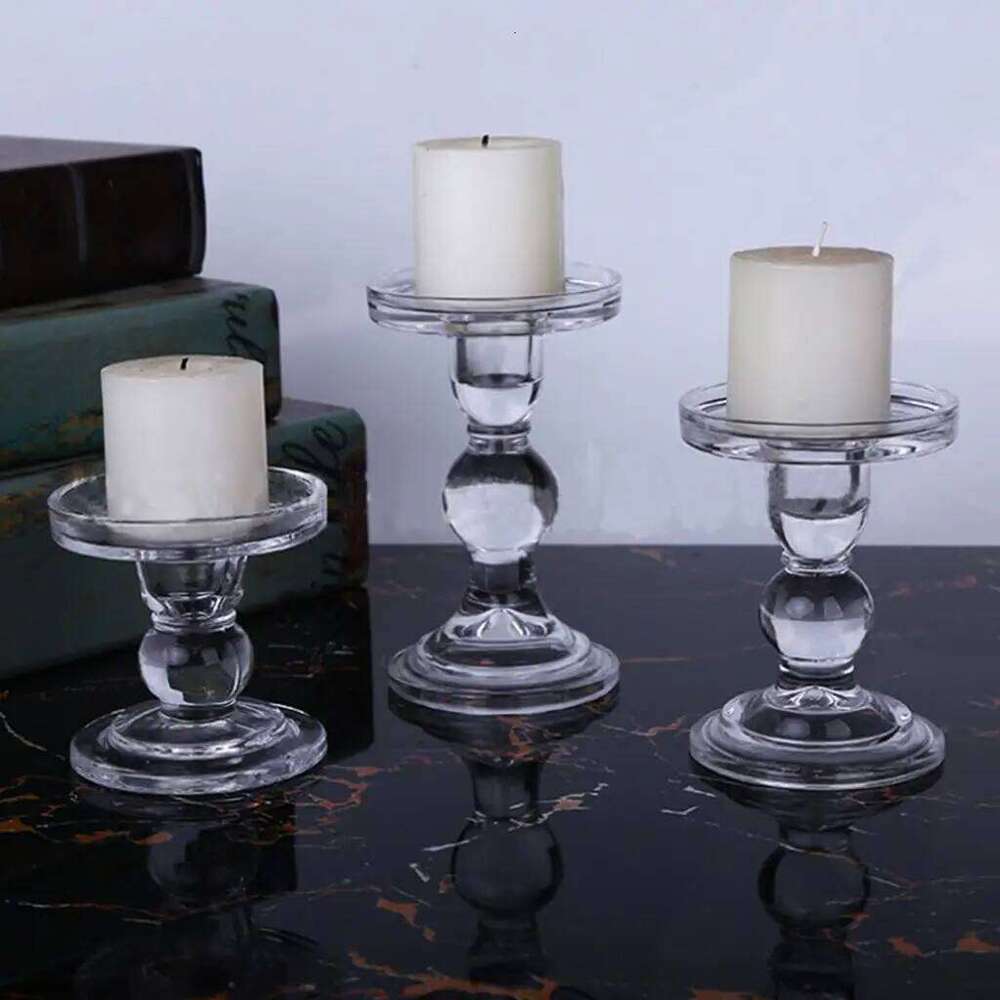 Transparent Glass Candlestick Holders, Crystal Candle Holders Pillar Stand, Gift for Birthday Christmas, Wedding Home Decor Y260131