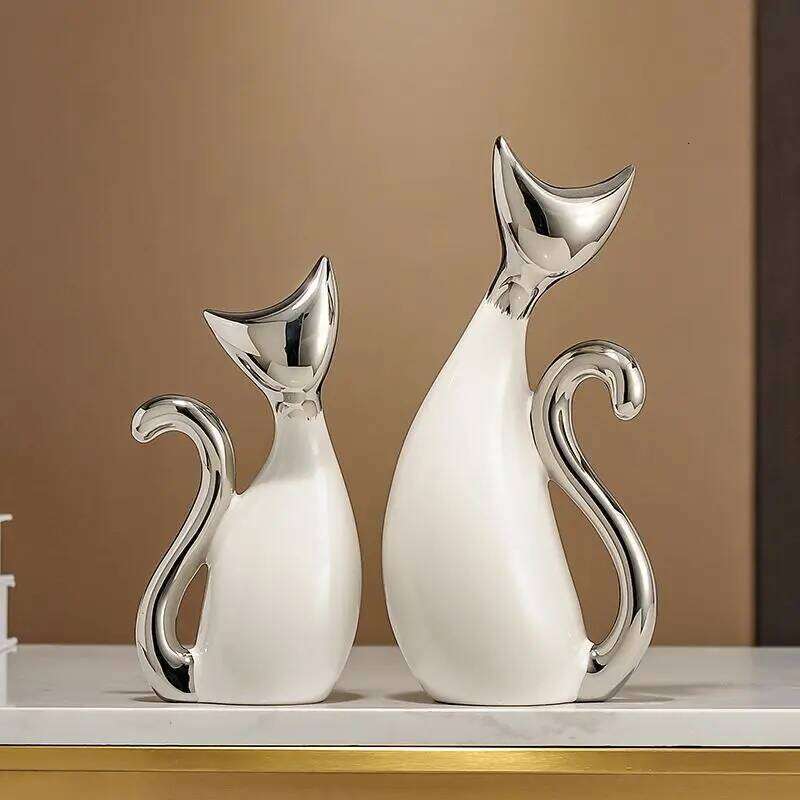 Modern Luxury Ceramic Cat Ornaments Office Store Cafe Sculpture Crafts Home Livingroom Porch Table Figurines Decoration Y260202