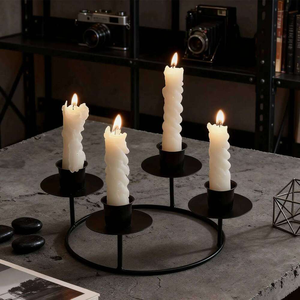 4 Arms Holder Iron Decorative Candle Vintage Candelabra Centerpiece Candlelight Stand Desktop Hanukkah Decoration Y260131