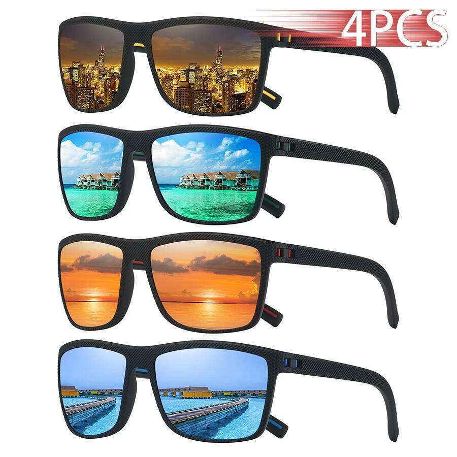 4 PCS Fashion Vintage Check Pattern Sunglasses Men Women Fishing Driving Man Luxury Brand Designer Sun Glasses UV400 Eyewear H260202
