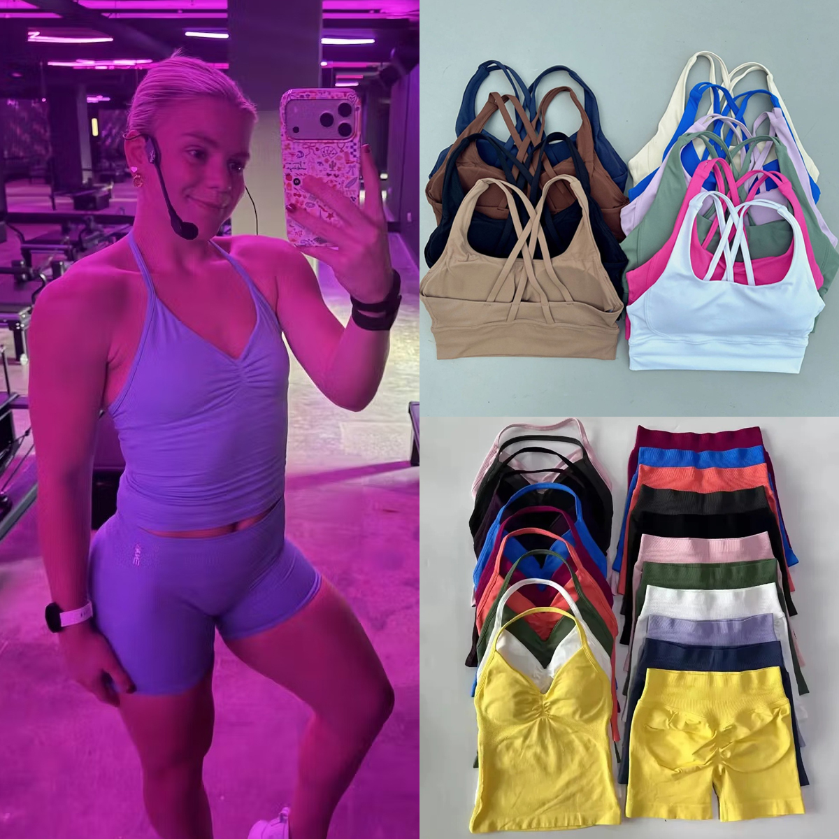 Dfynes Womens Yoga Set Shorts 2pcs Impact Sports Seamless Yoga Outfits Workout Sets Shorts Womens Matching Halter Bra Set Summer Fitness Clothes Gym Suits