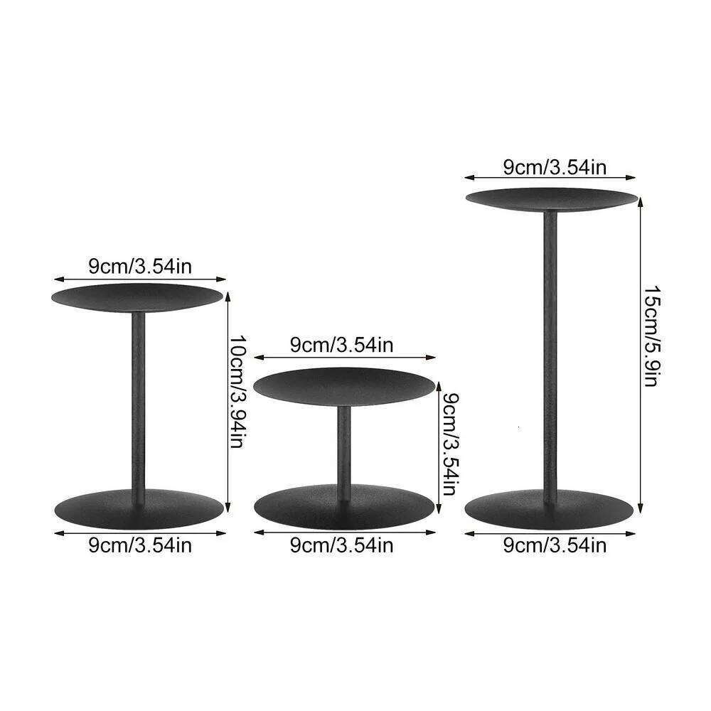 3Pcs Metal Pillar Wedding Holders Black Iron Candlestick Candle Stand Table Decor Y260131