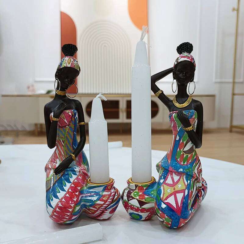Candle Holder Candlesticks For Candles Resin Candleholder Statue Sculptures Dining Table Decorations Living Room African Women Y260131