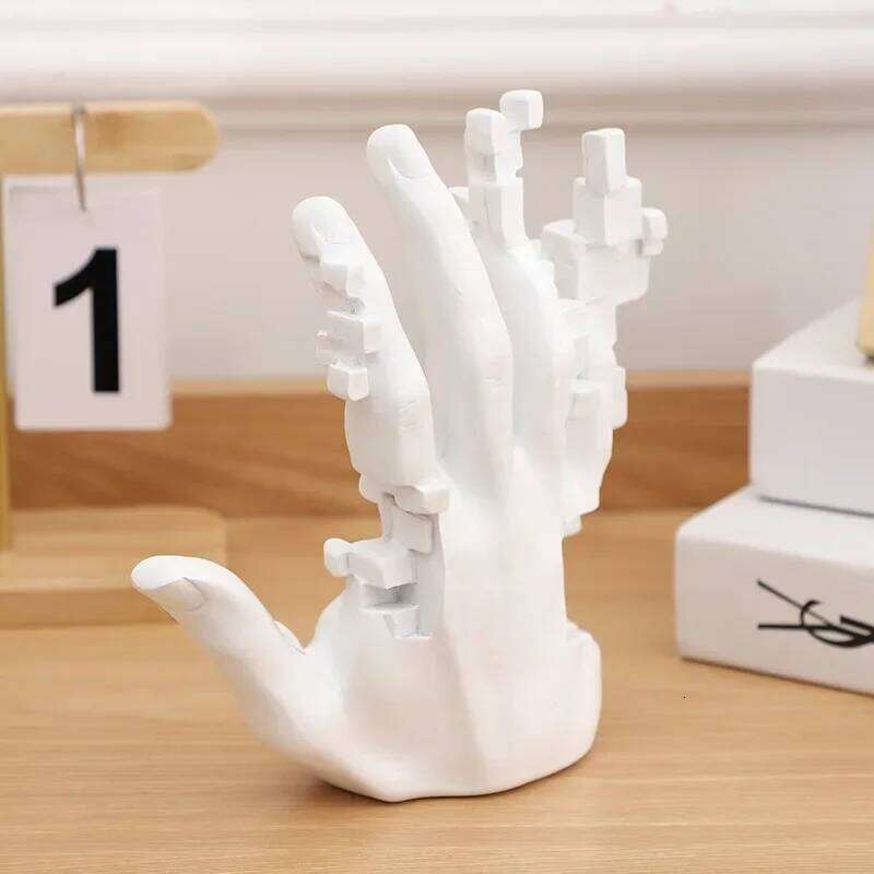 Aesthetic Mosaic Hand Figures Nordic Resin Palm Statue Modern Figurine Sculpture Luxury Livingroom Decoration Room Accessories Y260202
