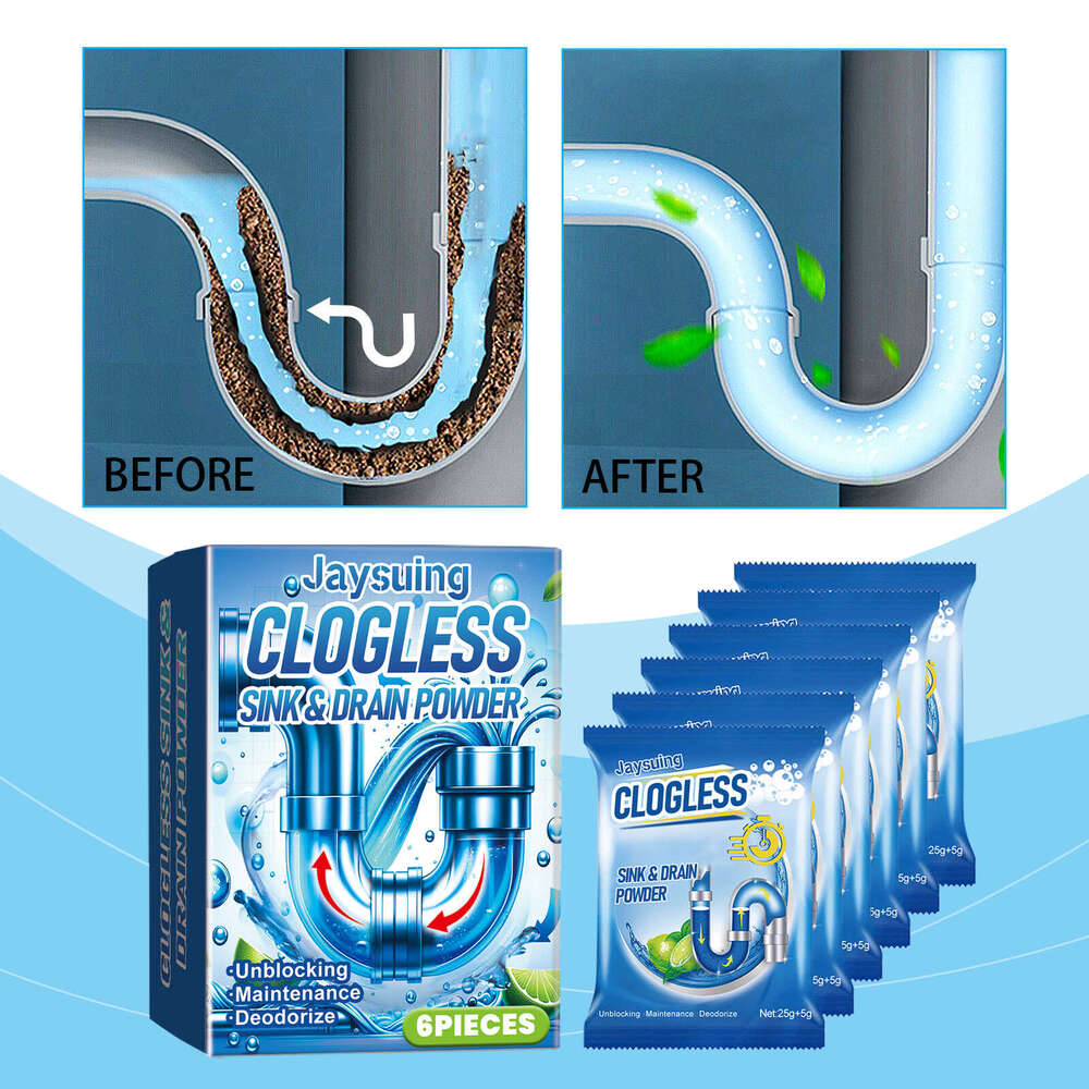 Jaysuing Pipe Cleaning Dissolves Unclogs Drains, Drain Pipes, Oil Stains, and Odor Removal Powder S260202
