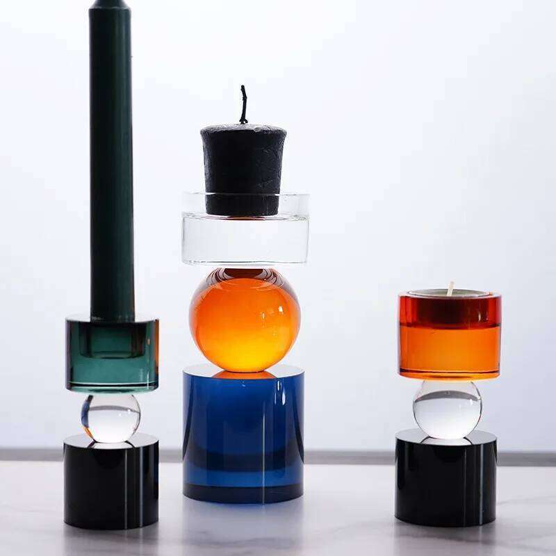 Creative and Simple Home Crystal Colorful Candlestick Ornaments Sales Department Living Room Geometric Shape Candlelight Dinner Y260131