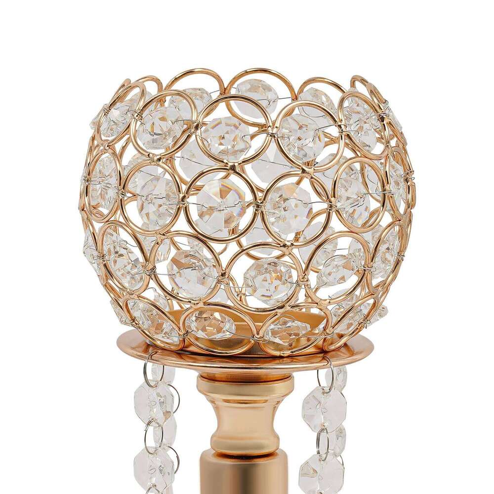 5 Arm Crystal Candelabra Centerpiece Gold 26 Inch Tall Table with Prisms 2 Pack for Home Party Wedding Decor Y260131