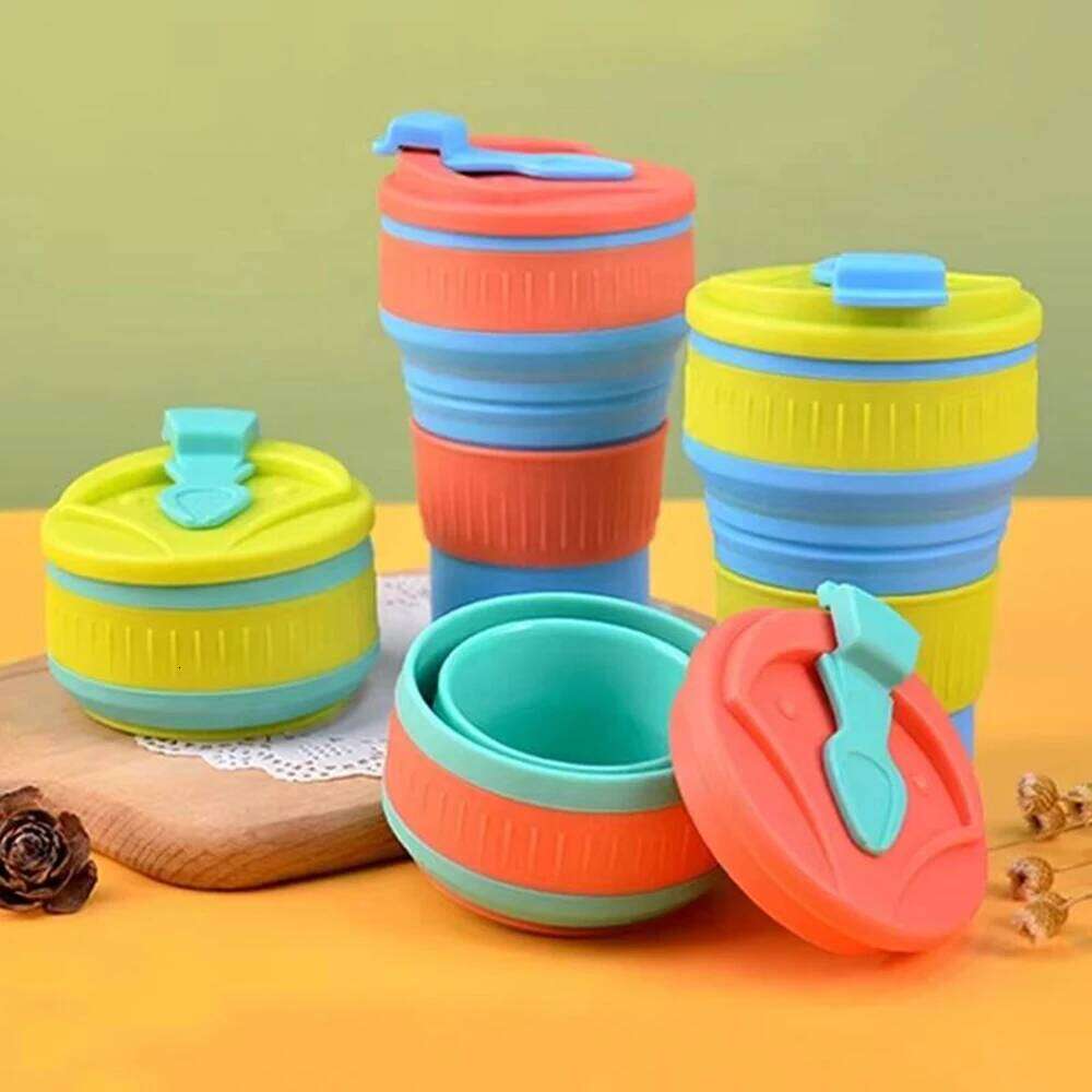 Portable High-Temperature Resistant BPA Free Leak-Proof Silicone Folding Travel Mug Push Button Lid for Outdoor Camping Hiking Z260202