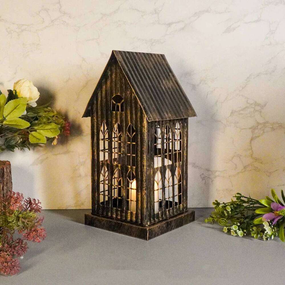 1PC House Desktop Home Holder Metal Crafts Christmas Decoration, Bedroom Patio Candle Hol Y260131