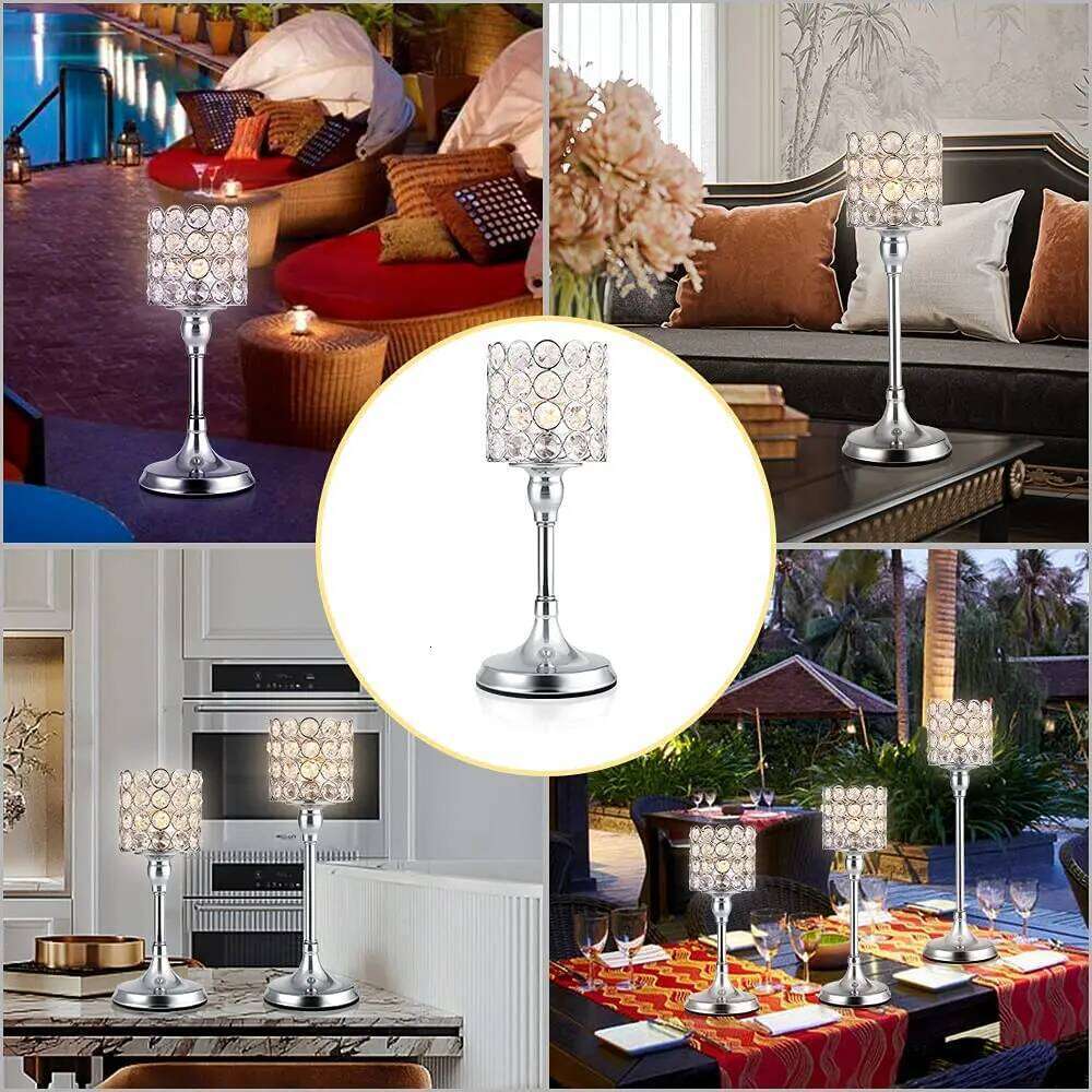 Silver Crystal Cylinder Candle Holders, Pillar Candlestick Holders for Living Room, Wedding, Dining Table, Centerpieces, 1PCS Y260131