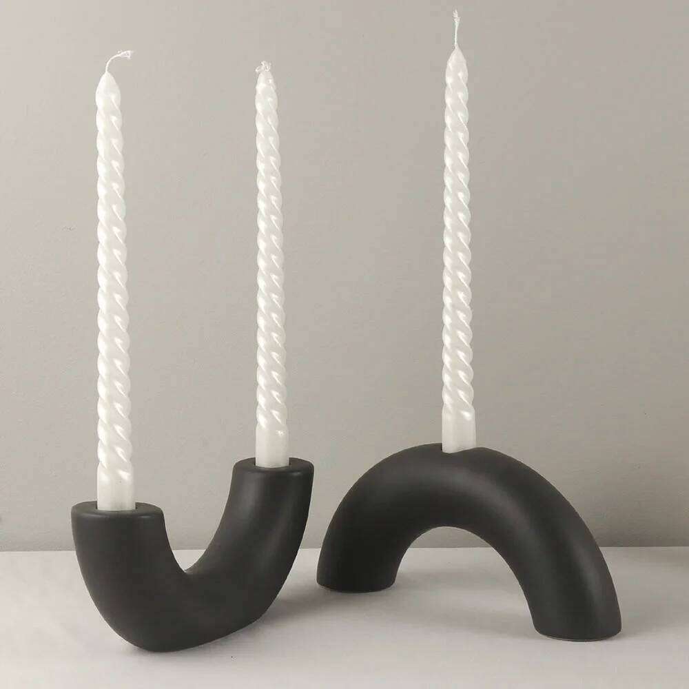 Traditional Arch Candlestick Holder,Nordic Minimalist Geometric Curved Candlestick,White Ceramic Tube type Candle Stand Y260131