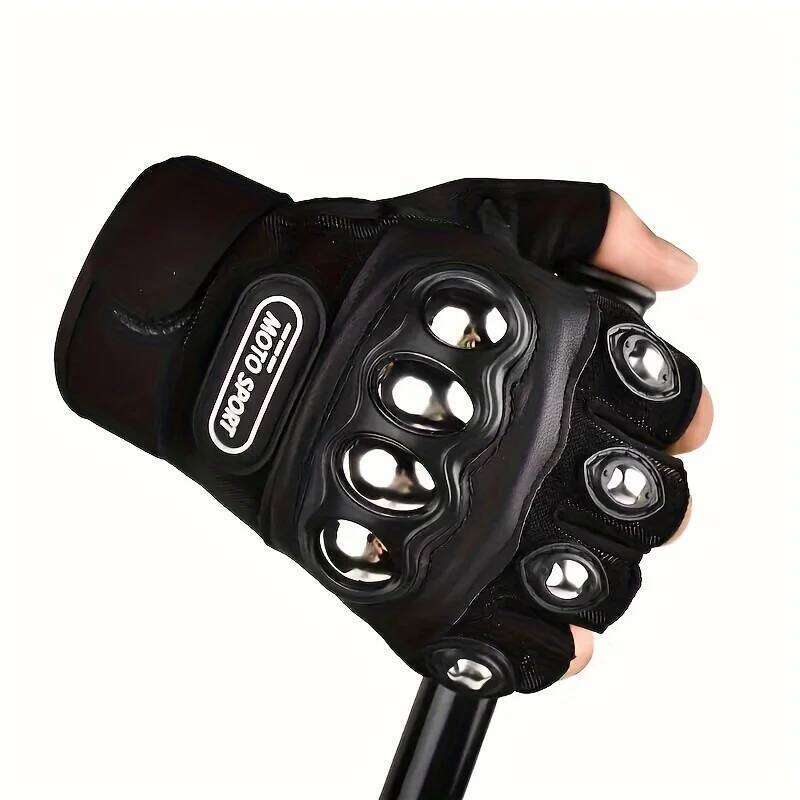 2pcs Black Outdoor Knuckle Motorcycle Power Sports Gloves XJ260202