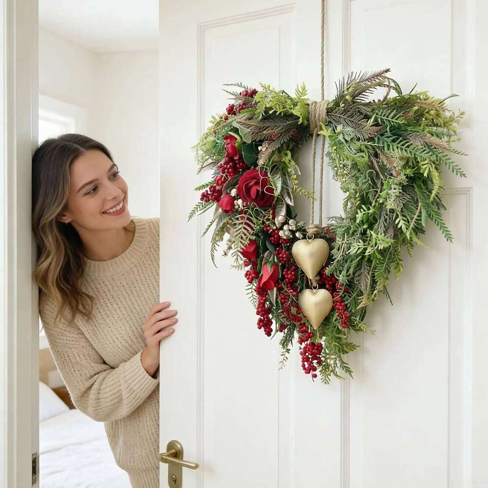 Heart Shape Wreath Garland Home Decor Valentines Day Wreaths Front Door for Festival Celebration February Porch 26Y0201