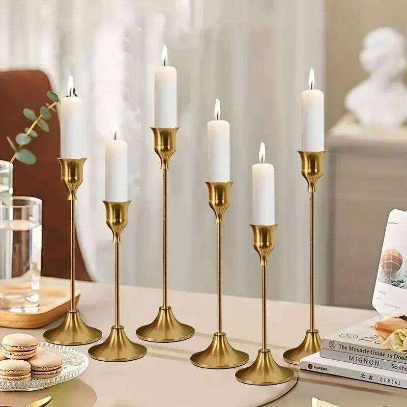6 Piece Metal Holder Set - Romantic Tabletop Candle Holders for Wedding Centerpieces, Birthdays and Holiday Decorations Y260131
