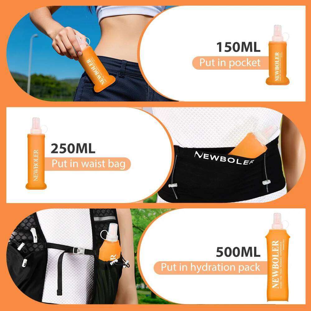 NEWBOLER 150/250/500ml Outdoor Collapsible Silicone Bite Size Running Camping Hiking Travel Convenient Water Bottle Z260202