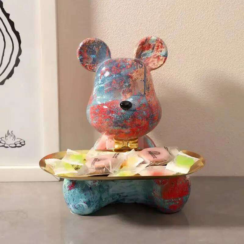 18.5cm Graffiti New Bear Figurine Home Decoration Animal Statue Keys Storage Shelf Modern Room Sculpture Table Decor Statues Y260202