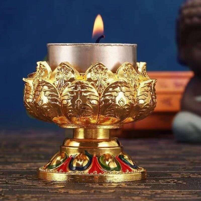 Embossed Buddhist Candle Cup Zinc Alloy Flower Golden Candlestick Tibetan Wedding Lamp Holde Dinner Home Table Decoration Y260131