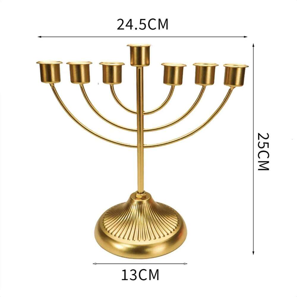 Candlestick Jewish Holder Hanukkah Decoration Party Ornaments Wide Sturdy Base Golden Candelabra Menorah for Bedroom Y260131