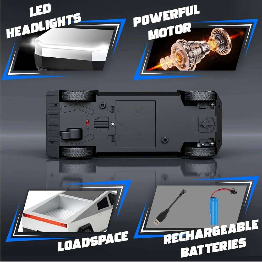 1:24 Pickup Remote Control 4WD Off-Road Truck Toy - 27Mhz GHz Wireless RC Car with LED Lights Birthday Gift for Boys Kids Y260131