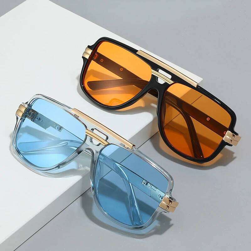 SHAUNA Retro Double Bridges Square Men Sunglasses Fashion Brand Designer Orange Blue Shades UV400 Women Sun Glasses H260202