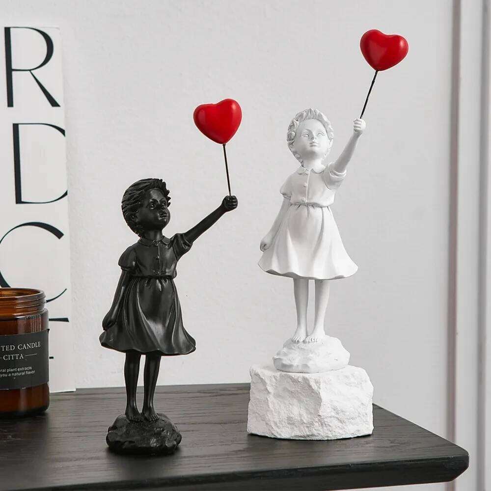 Nordic Modern Resin Statue Home Flying Balloon Girl Art Sculpture Figurine Craft Ornaments Living Room Decor Y260202
