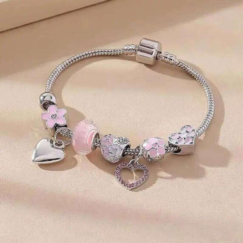 1PC Women's Fashion Type Plate Home Stainless Steel Alloy Multi Element Bead Love Jewelry Bracelet Date Party Holiday Gift H260202