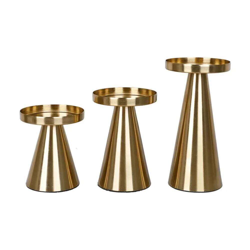 Golden Holder 3-1 Set Candlestick Pillar Candle Container Taper Metal Stand Wedding Decor Luxury Valentine's Day Gifts Y260131