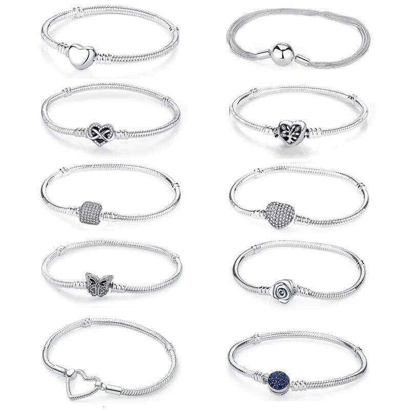 Original 925 Sterling Silver Love Heart Moon Flower Butterfly Pave CZ Bracelets For Women DIY Jewelry Party Gift H260202