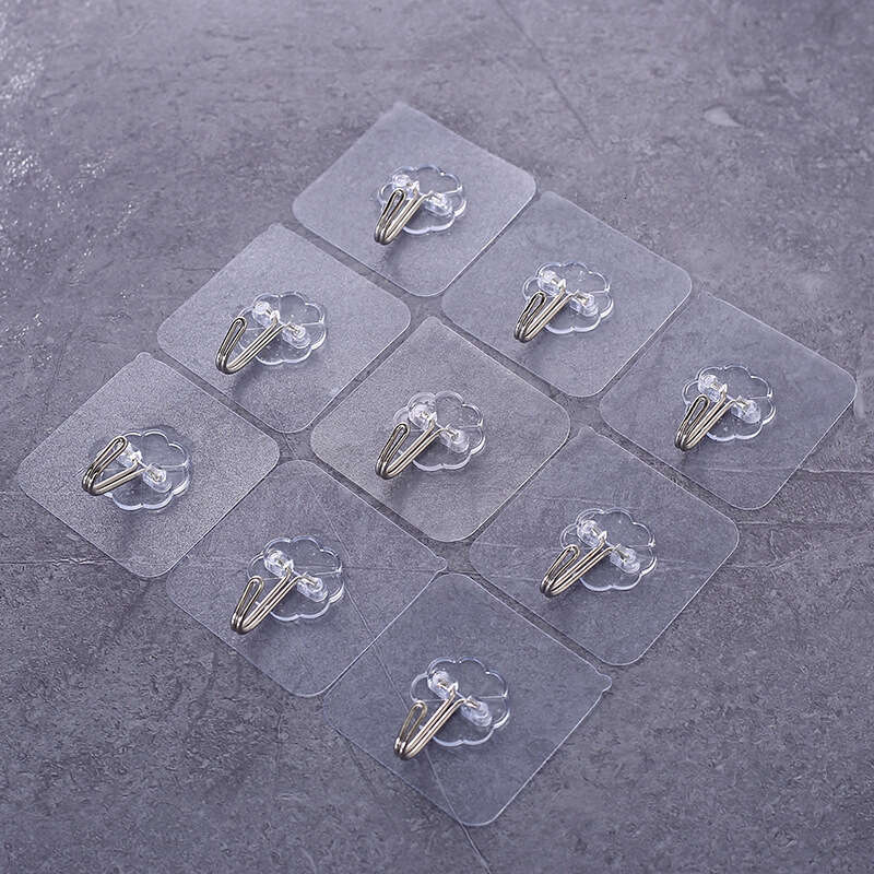 Transparent No-Drill 6*6 Acrylic Snap No-Trace Strong Adhesive Bathroom Living Room Wall-Mounted Door Back Clothes Self-Adhesive Coat Hook S260202