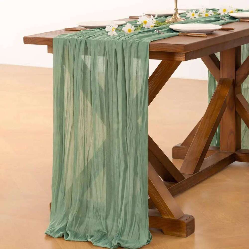 10Pcs CheeseCloth Table Runner, 40x270cm Boho Gauze Fabric Rustic Sheer TableRunner for Wedding Bridal Shower Party Banquet 26W0202