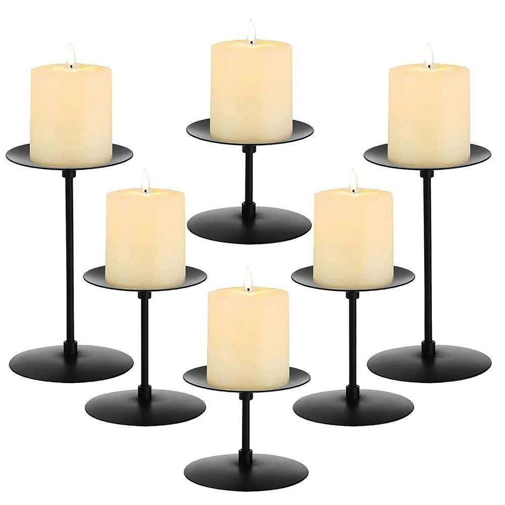 3Pcs Metal Pillar Wedding Holders Black Iron Candlestick Candle Stand Table Decor Y260131