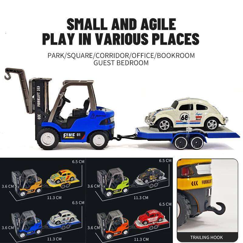 1/64 2.4G RC Construction Vehicle Forklift Trailer Remote Control Car With Flatbed Truck&Crane Sound Light Children ToyGift Y260131