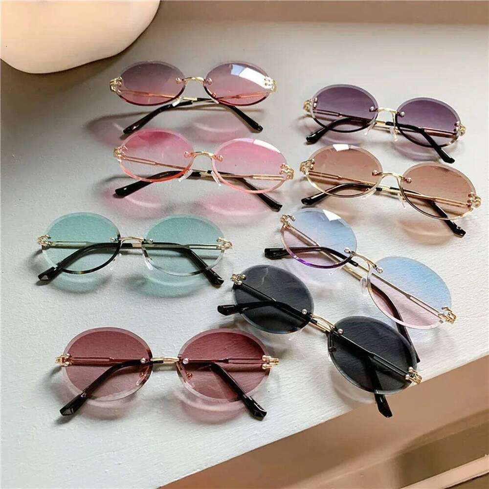 2024 Rimless Luxury Trendy Sunglasses Summer Cut-Edge Sunglass Oval Brand Designer Shades Women Sun Glasses Uv400 H260202