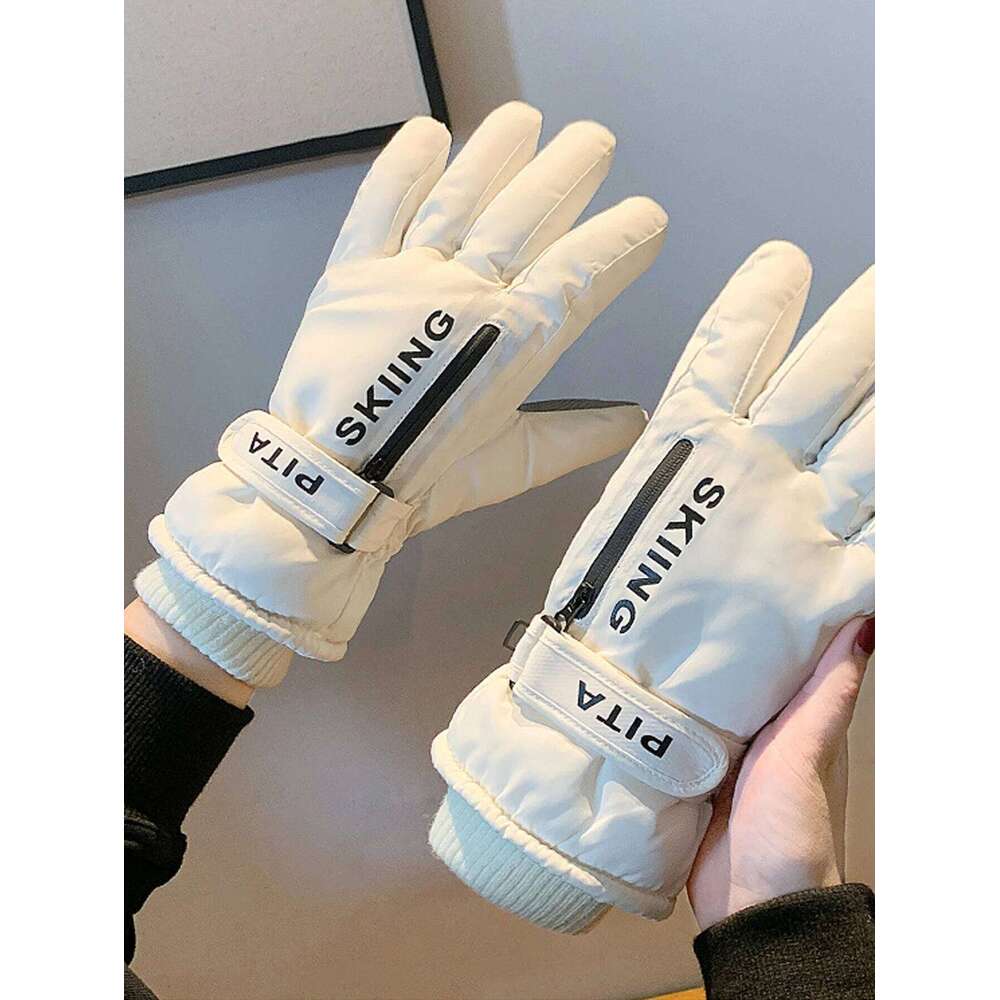 Touchscreen Ski Pockets, Fleece-Lined Thickened with Zipper Card Slot, Winter Cycling Electric Vehicle Gloves for Cold Protection, Windproof and Water