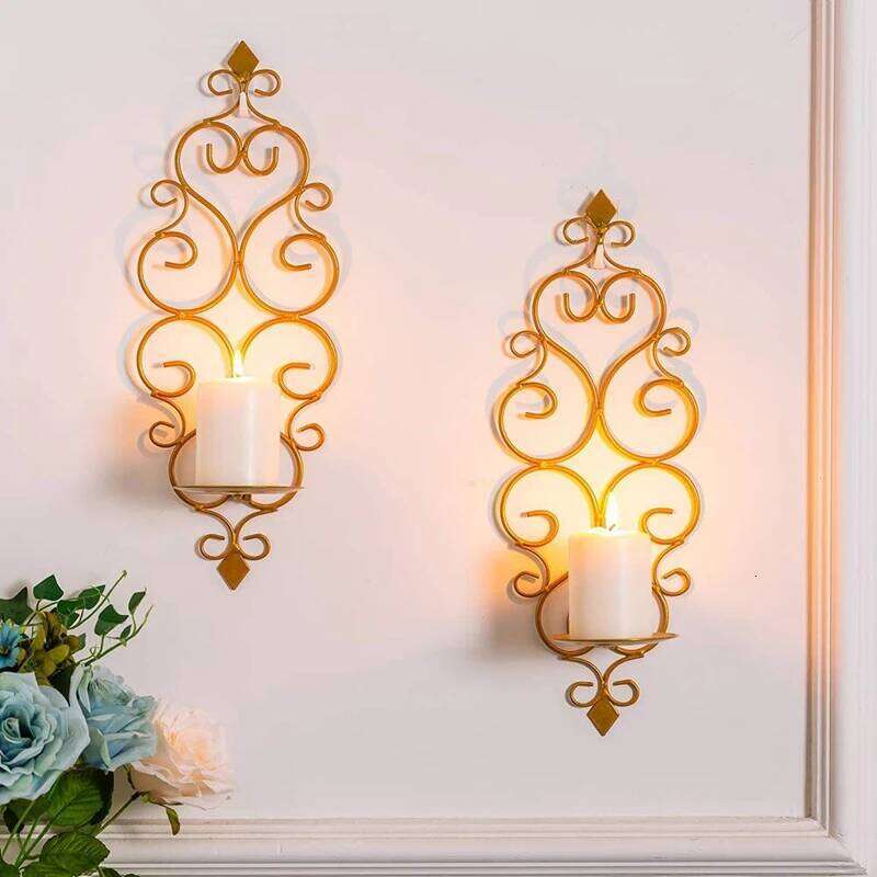 Iron Mounted Candle Holder Metal Wall Hanging for Wedding Hotel Living Room Gold Retro Sconce Candlestick Home Decor Y260131