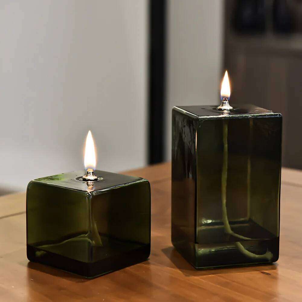 Creative Glass Room Decoration Color Square Candle Holder Furnishings Home Desktop Smoke Free Crispy Oil Lamp Y260131