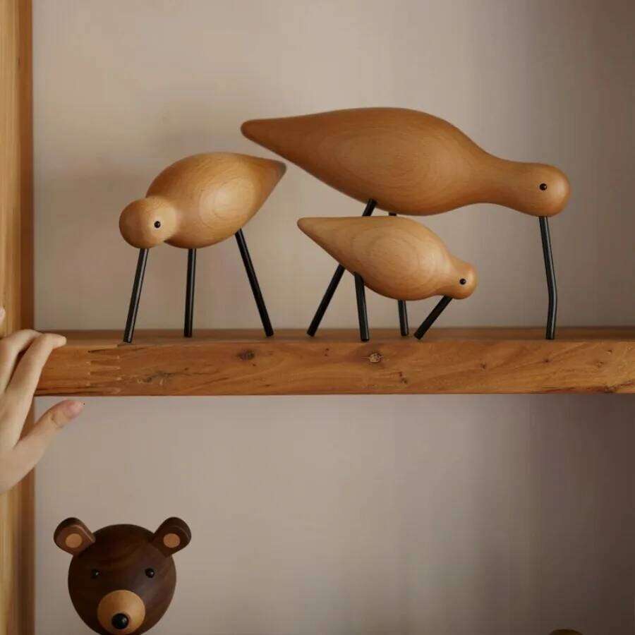 Nordic Style Wooden Short Ornaments Creative Abstract Animal Statues Home Decor Bird Sculpture Living Room Desktop Crafts Y260202