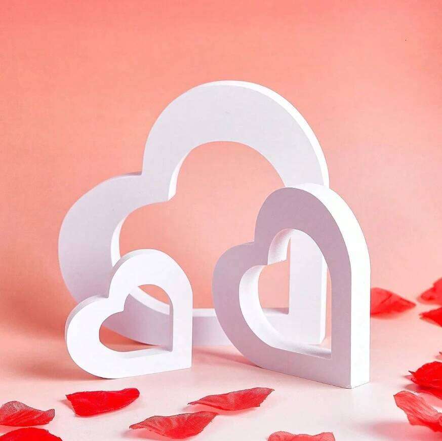 3pcs White Decorative Items, Creative Minimalist Heart Shaped PVC Decorations And Signs, Multifunctional Home Desk Y260202