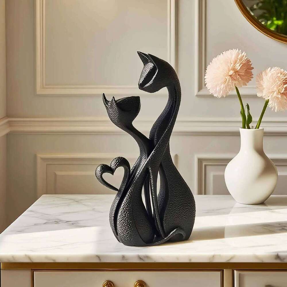 gold black Loving Kiss Dating Couple Cats Statue Retro Heart Elements Animal Room Decoration Cat Sculpture Y260202