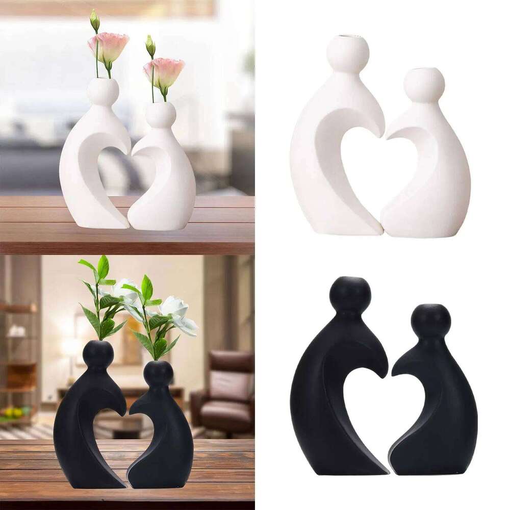 2 Pieces Vases Flower Arrangement Minimalism Modern Abstract Figure Sculptures for Cabinet Desk Shelf Office Anniversary Y260202
