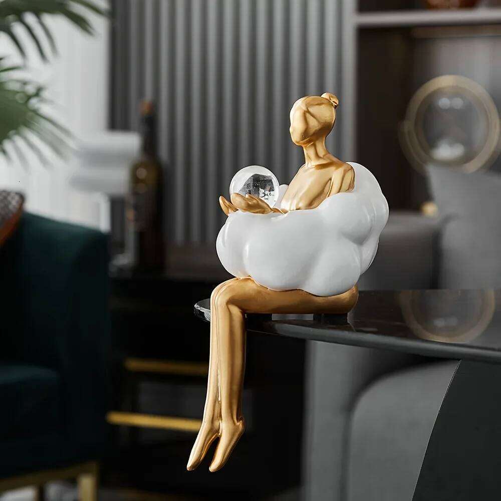 Cloud Girl Sculpture Abstract Art Figure Statue Modern Table Decoration Home Luxury Room Decor Aesthetic Design Figurine Crafts Y260202