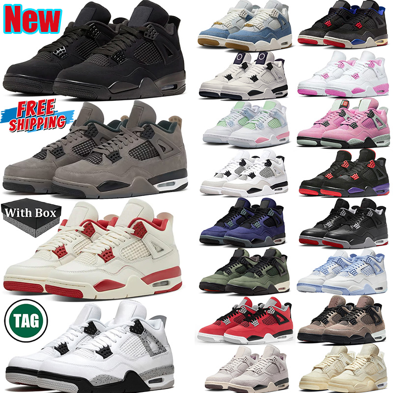 Free shipping with box 4 4s basketball shoes designer sneakers outdoor trainers mens womens 2025 new black cat jordan4men military white Cave Stone big size 36-47